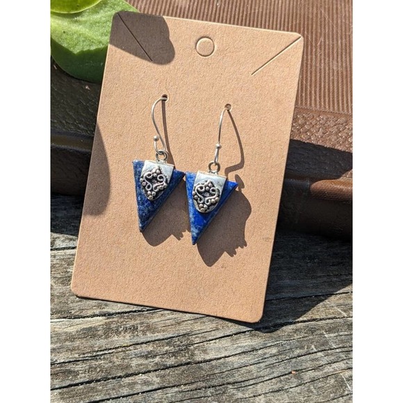 Vintage Jewelry - Lapis Lazuli Triangle Earrings // Vintage Southwestern Earrings